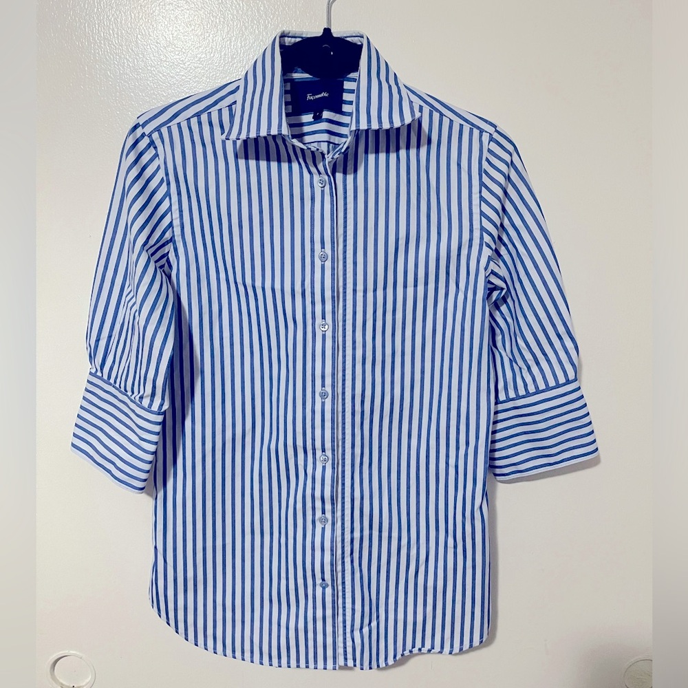 Façonnable blue/ white stripe 3/4 sleeves top